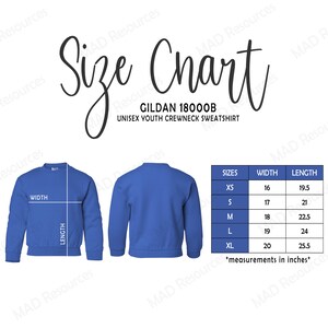 gildan youth crewneck size chart