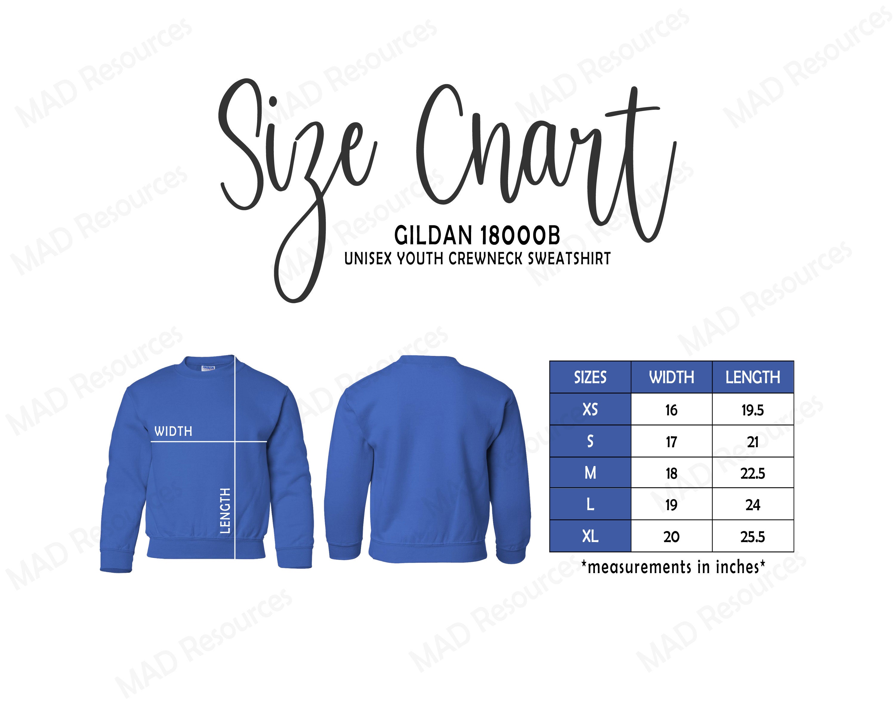 gildan youth crewneck size chart