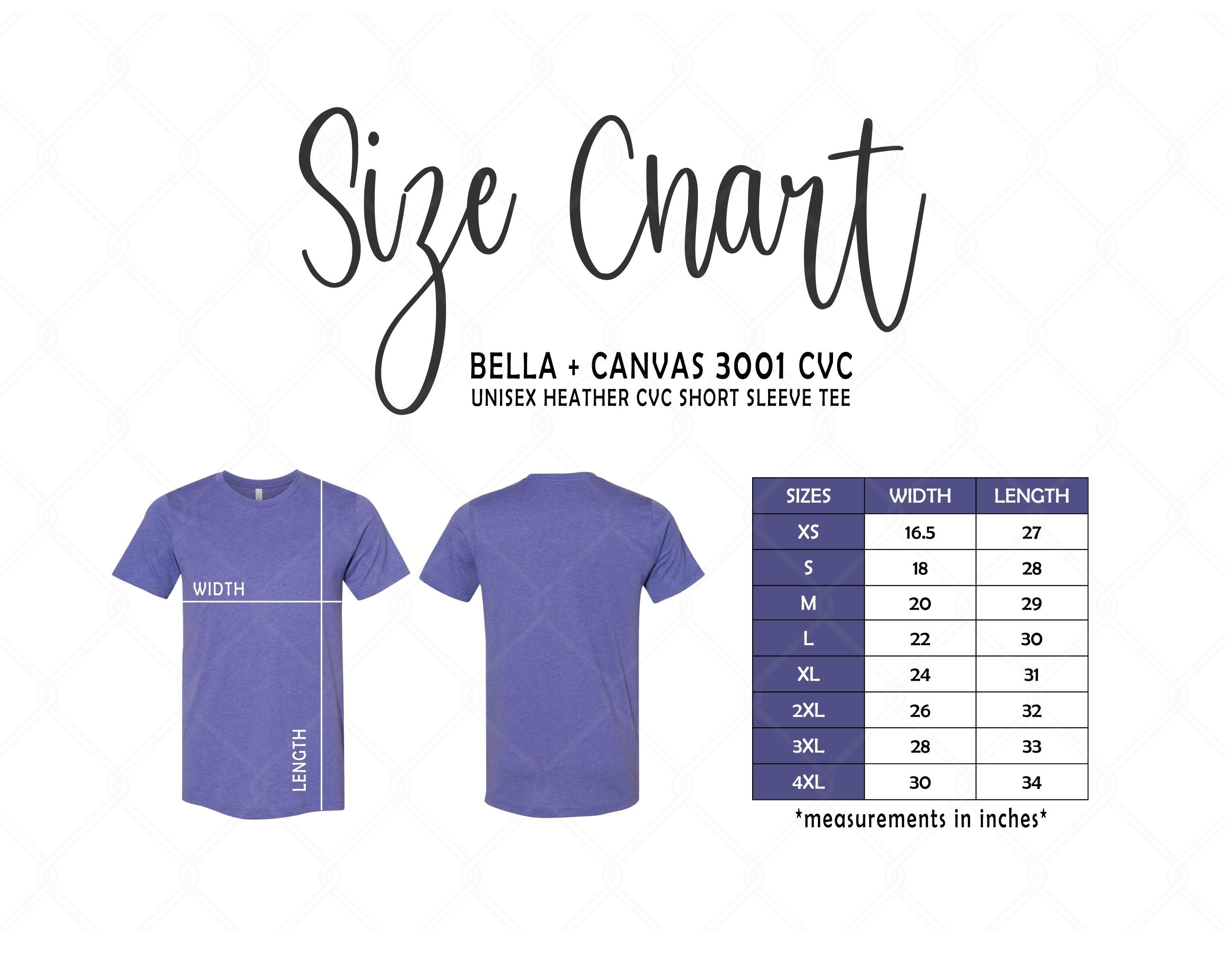 Bella Canvas 3001 Size Chart Bella Canvas Tshirt Size Etsy