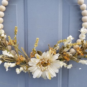 Boho wreath, modern wreath, sunflower wreath, cream flower wreath, beaded wreath, bohemian wreath, birthday gift, wedding gift, bedroom wrea