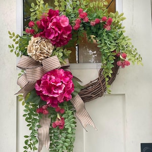 Summer Wreath Year Round  Wreath Everyday Modern Wreath Trailing Vines And Hydrangea Front Door Wreath Grapevine New 2025 Pink Wreath