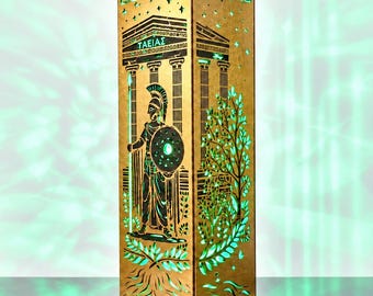 Greek Mythology Night Light, Athena Warrior Lamp with Custom Name, Dark Academia Bookshelf Decor