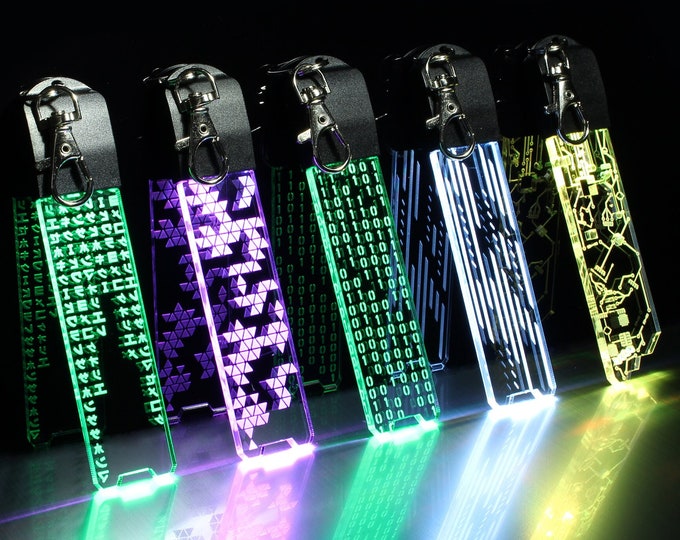 Futuristic Cyber LED Keychain | Different Designs - Circuit Board, Green Code, Binary Code, Personalised | Gift For Programmer Gamer