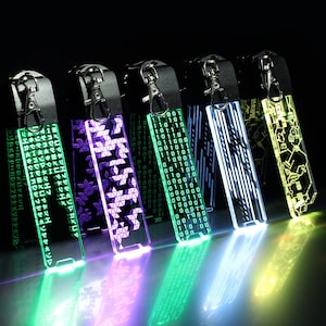 Futuristic Cyberpunk LED Keychain | Different Designs - Circuit Board, Green Code, Binary Code, Personalised | Gift For Programmer Gamer