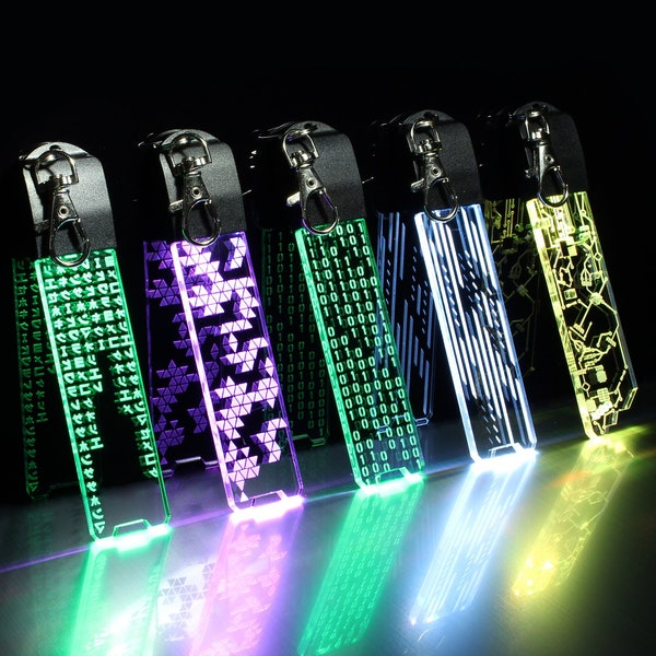 Futuristic Cyber LED Keychain | Different Designs - Circuit Board, Green Code, Binary Code, Personalised | Gift For Programmer Gamer