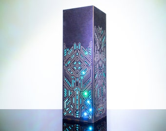 Futuristic Table Lamp | Cyberpunk Lamp for Gaming Room | Sci-Fi Circuit Board Style LED Lamp | Gift For Programmer