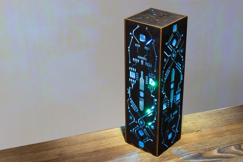 Cyberpunk Night Lamp Rectangular Prism Shape Sci-Fi Contemporary Style LED Futuristic Lamp Circuit Board Lamp Gift For Geek Nerd image 2
