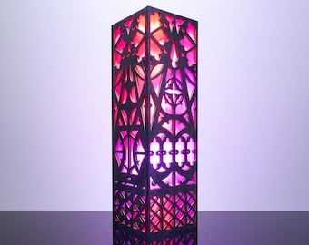Gothic Cathedral Lantern, Stained Glass Church Window Panels, Witchy Night Light, Custom Engraving