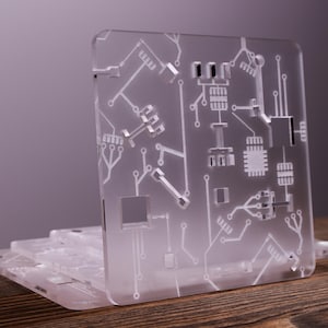 Circuit Board Coaster | Transparent Engraved Coaster | Computer Geek Gift Office Desk Decor Software Developer Gifts