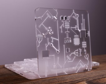Circuit Board Coaster | Transparent Engraved Coaster | Computer Geek Gift Office Desk Decor Software Developer Gifts