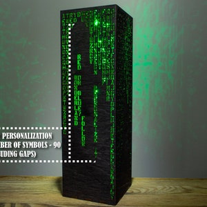Personalized Green Code Lamp Custom Green Letters Vertical Hieroglyphs Numbers Mathematics Cyberpunk Sci-Fi RGB Night Lamp image 6