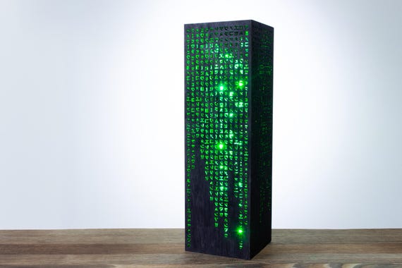 Green Code Lamp | Green Hieroglyphs Numbers Vertical Lines Mathematics | Desk Cyber Night Lamp | Sci-Fi LED Futuristic Lamp
