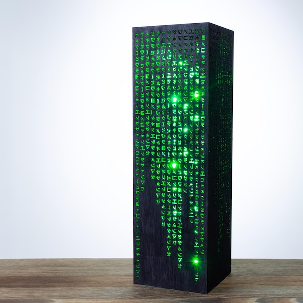 Green Code Lamp | Green Hieroglyphs Numbers Vertical Lines Mathematics | Desk Cyber Night Lamp | Sci-Fi LED Futuristic Lamp