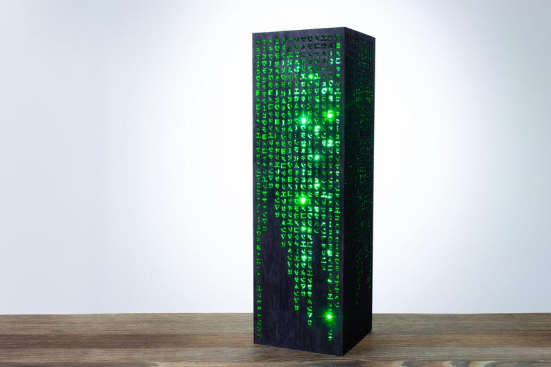 Lámpara de código verde / Números jeroglíficos verdes con líneas verticales matemáticas / Lámpara de escritorio cibernética nocturna / Lámpara LED futurista de ciencia ficción