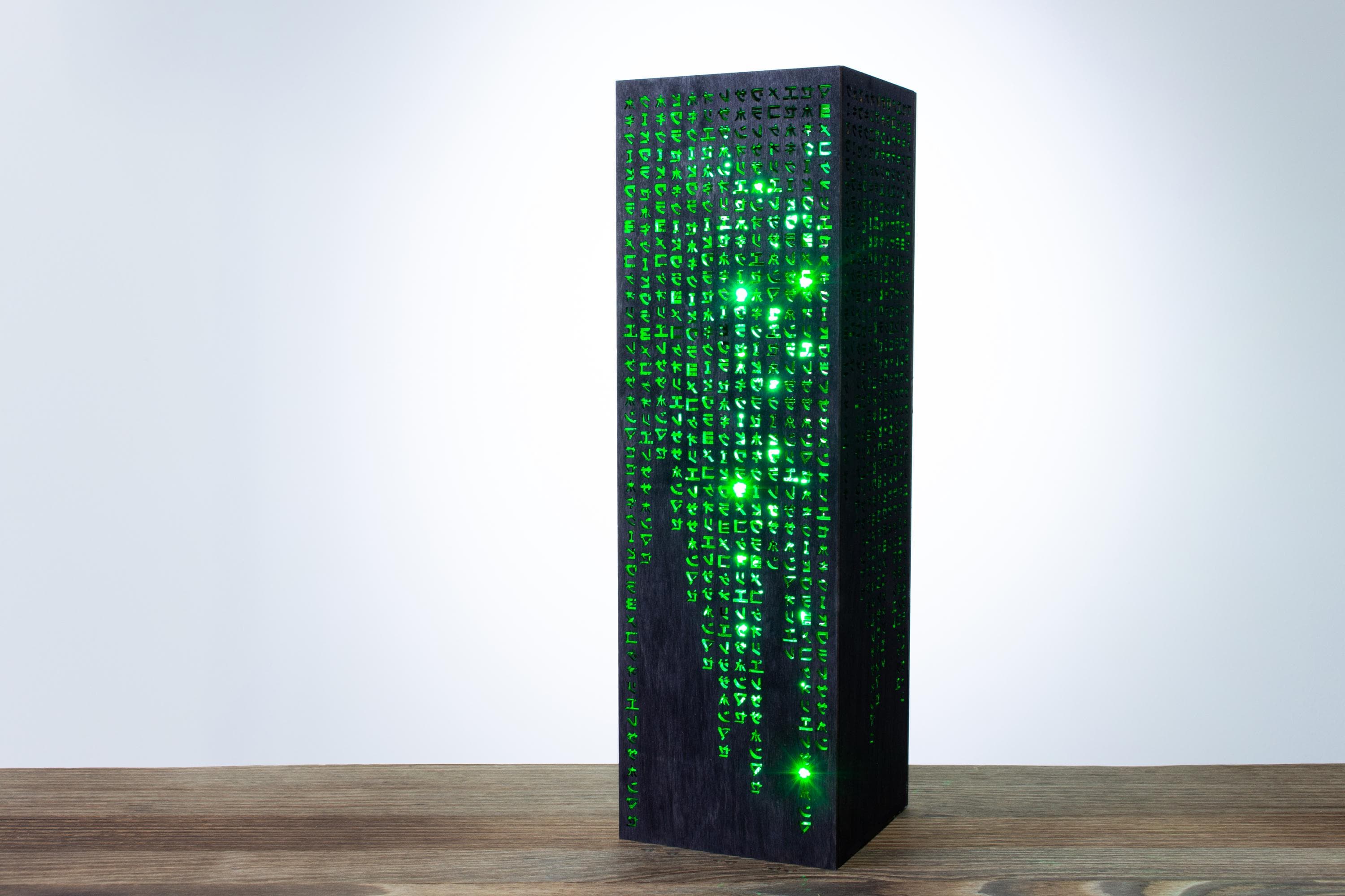 Green Code Lamp | Green Hieroglyphs Numbers Vertical Lines Mathematics | Desk Cyber Night Lamp | Sci-Fi LED Futuristic Lamp