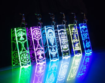 Viking LED Keychain – Norse Mythology Symbols: Tree of Life, Vegvisir & Odin | Custom Handmade Gift