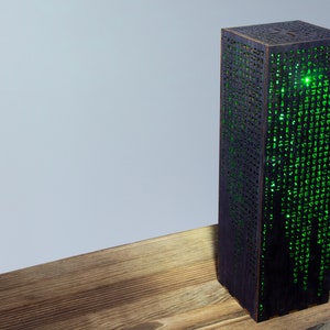 Green Code Lamp Green Hieroglyphs Numbers Vertical Lines Mathematics Desk Cyberpunk Night Lamp Sci-Fi LED Futuristic Lamp image 3