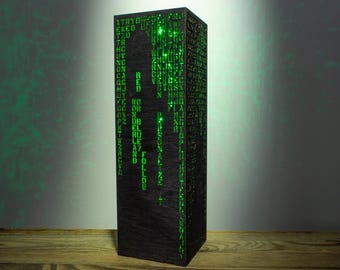 Personalized Green Code Rain Lamp, Sci-Fi Hacker Night Light, RGB Dyed Wood