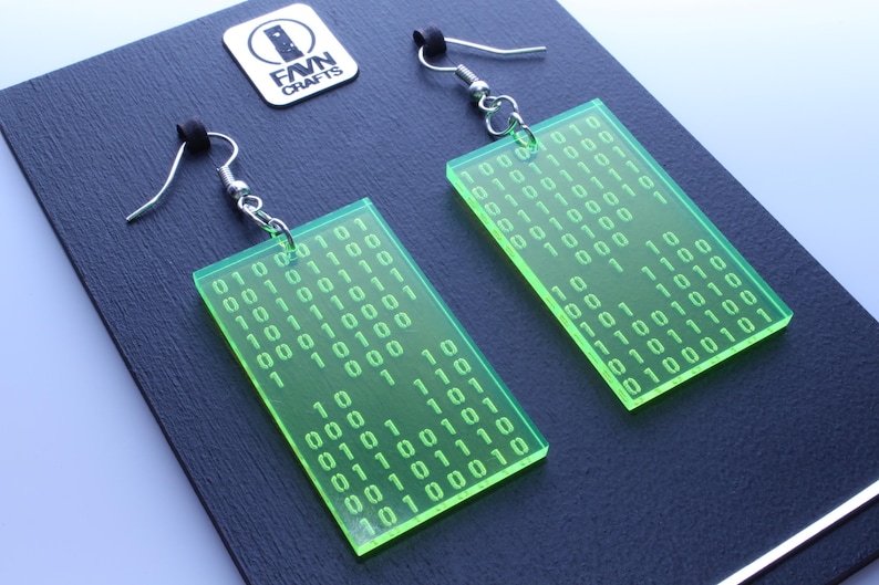 Orecchini con codice binario: codice digitale a cascata / Gioielli tecnologici, regalo per appassionati di programmazione, orecchini con dati digitali. immagine 1