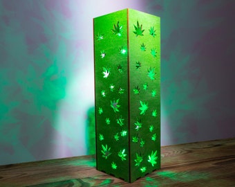 Cannabis Leaf Lamp | Green Cannabis Leaves Botanical Night Light | RGB LED Night Lamp