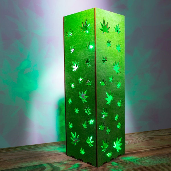 Lampe feuille de cannabis | Veilleuse botanique verte en forme de feuilles de cannabis | Veilleuse LED RVB