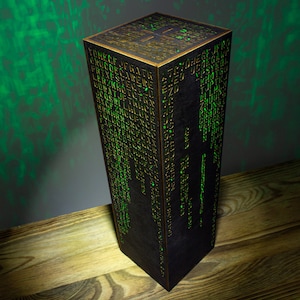 Personalized Green Code Lamp Custom Green Letters Vertical Hieroglyphs Numbers Mathematics Cyberpunk Sci-Fi RGB Night Lamp image 4