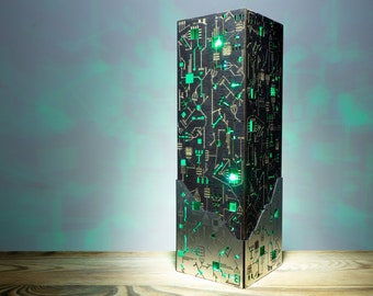 Cyber Metal-Look Night Lamp | Rectangular Prism Shape | Sci-fi Punk Style LED Lamp | Circuit Board Lamp Micro Scheme design | Geek Gift