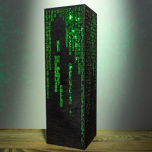 Personalized Green Code Lamp Custom Green Letters Vertical Hieroglyphs Numbers Mathematics Cyberpunk Sci-Fi RGB Night Lamp image 1