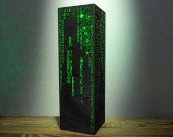 Personalized Green Code Lamp | Custom Green Letters Vertical Hieroglyphs Numbers Mathematics | Cyberpunk Sci-Fi RGB Night Lamp