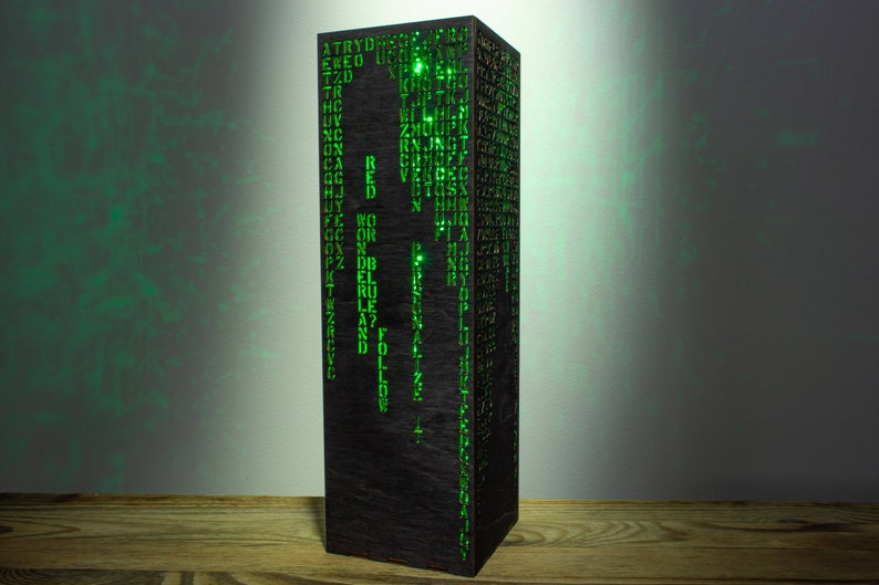 Personalized Green Code Lamp Custom Green Letters Vertical Hieroglyphs Numbers Mathematics Cyberpunk Sci-Fi RGB Night Lamp image 1