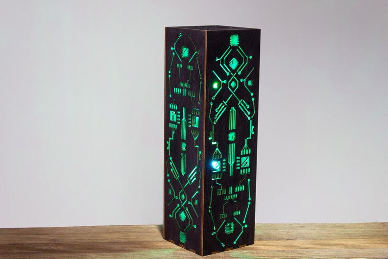 Cyberpunk Night Lamp Rectangular Prism Shape Sci-Fi Contemporary Style LED Futuristic Lamp Circuit Board Lamp Gift For Geek Nerd image 4