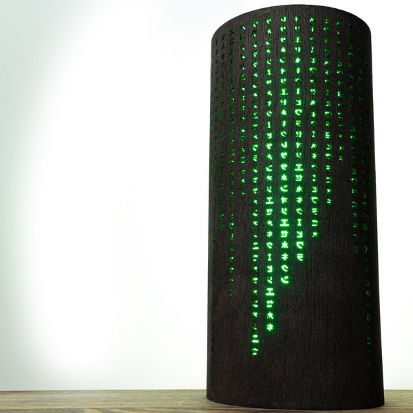 Lampe à cylindre à code vert | Lampe de nuit Cyberpunk | Lanterne de bureau LED RVB