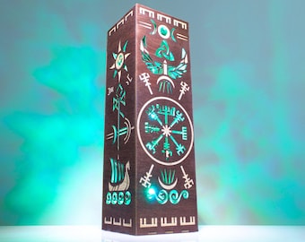 Vegvisir-lampa | Vikinga-, nordiska runor och mytologiska symboler | RGB LED-lampa