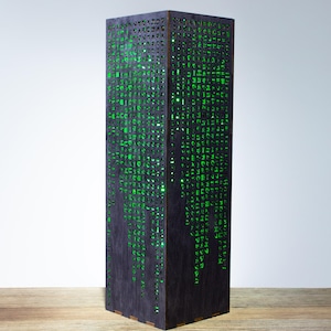 Green Code Lamp Green Hieroglyphs Numbers Vertical Lines Mathematics Desk Cyberpunk Night Lamp Sci-Fi LED Futuristic Lamp image 2