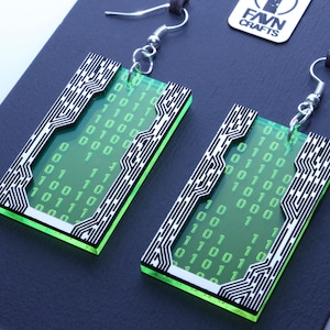 Binary Code Earrings: Circuit Board Style | Tech Jewelry, Coding Geek Gift, Digital Data Statement Earrings