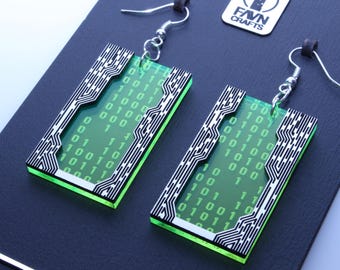 Binär Code Ohrringe: Platinen Stil | Tech Schmuck, Coding Geek Geschenk, Digitale Daten Ohrringe