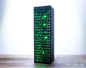 Viking Runes Shadow Lamp, Full Nordic Script Grid Night Light, XXL Size Available
