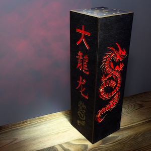 Asian Сontemporary Chinese Dragon Lamp | Chinese Style Red Dragon Sci-fi Punk Style LED RGB Night Lamp | Chinese Characters