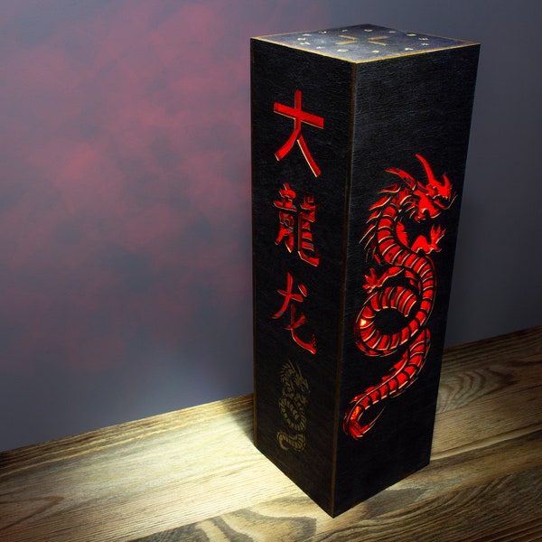 Asiatische Сontemporary chinesische Drachen-Lampe | Chinesischer Stil Red Dragon Sci-Fi Punk Style LED RGB Nachtlampe | Chinesische Schriftzeichen
