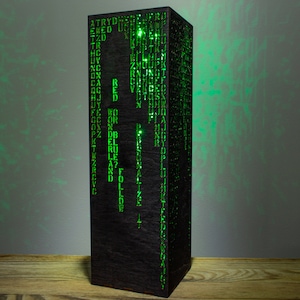 Personalized Green Code Lamp Custom Green Letters Vertical Hieroglyphs Numbers Mathematics Cyberpunk Sci-Fi RGB Night Lamp image 2