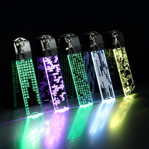 Futuristic Cyber LED Keychain | Different Designs - Circuit Board, Green Code, Binary Code, Personalised | Gift For Programmer Gamer