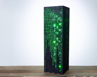 Green Code Lamp | Green Hieroglyphs Numbers Vertical Lines Mathematics | Desk Cyberpunk Night Lamp | Sci-Fi LED Futuristic Lamp