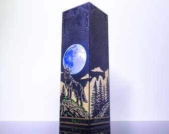 Lone Wolf and Moon Viking Lamp, Norse Runes, Celtic Patterns, Custom Engraving