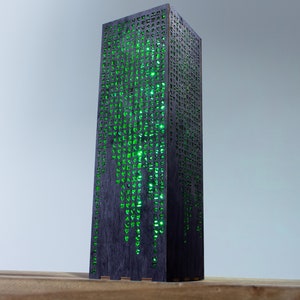 Green Code Lamp Green Hieroglyphs Numbers Vertical Lines Mathematics Desk Cyberpunk Night Lamp Sci-Fi LED Futuristic Lamp image 4