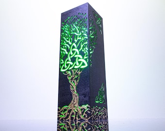 Celtic Knot Tree of Life Lamp, Yggdrasil Norse Night Light, Engraved Wood with RGB