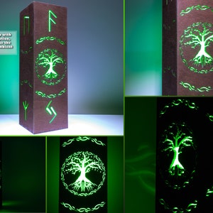 Yggdrasil Boom Nachtlamp Levensboom Schaduwlamp Nordic Viking-stijl bureau-nachtkastje RGB LED-lamp Viking Runen Vegvisir Runensymbool afbeelding 2