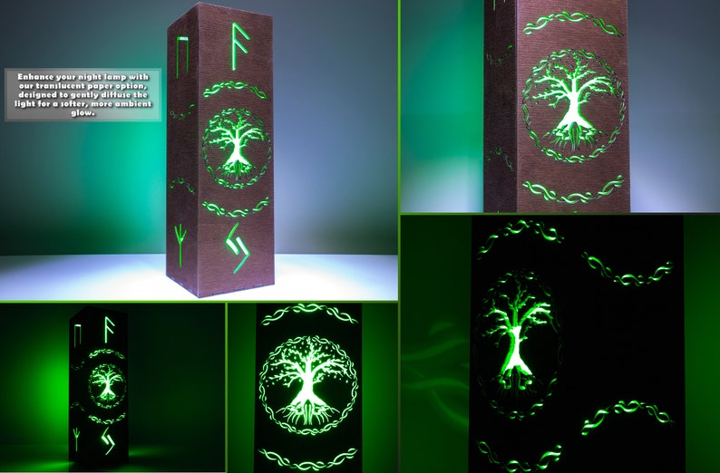 Yggdrasil Boom Nachtlamp Levensboom Schaduwlamp Nordic Viking-stijl bureau-nachtkastje RGB LED-lamp Viking Runen Vegvisir Runensymbool afbeelding 2