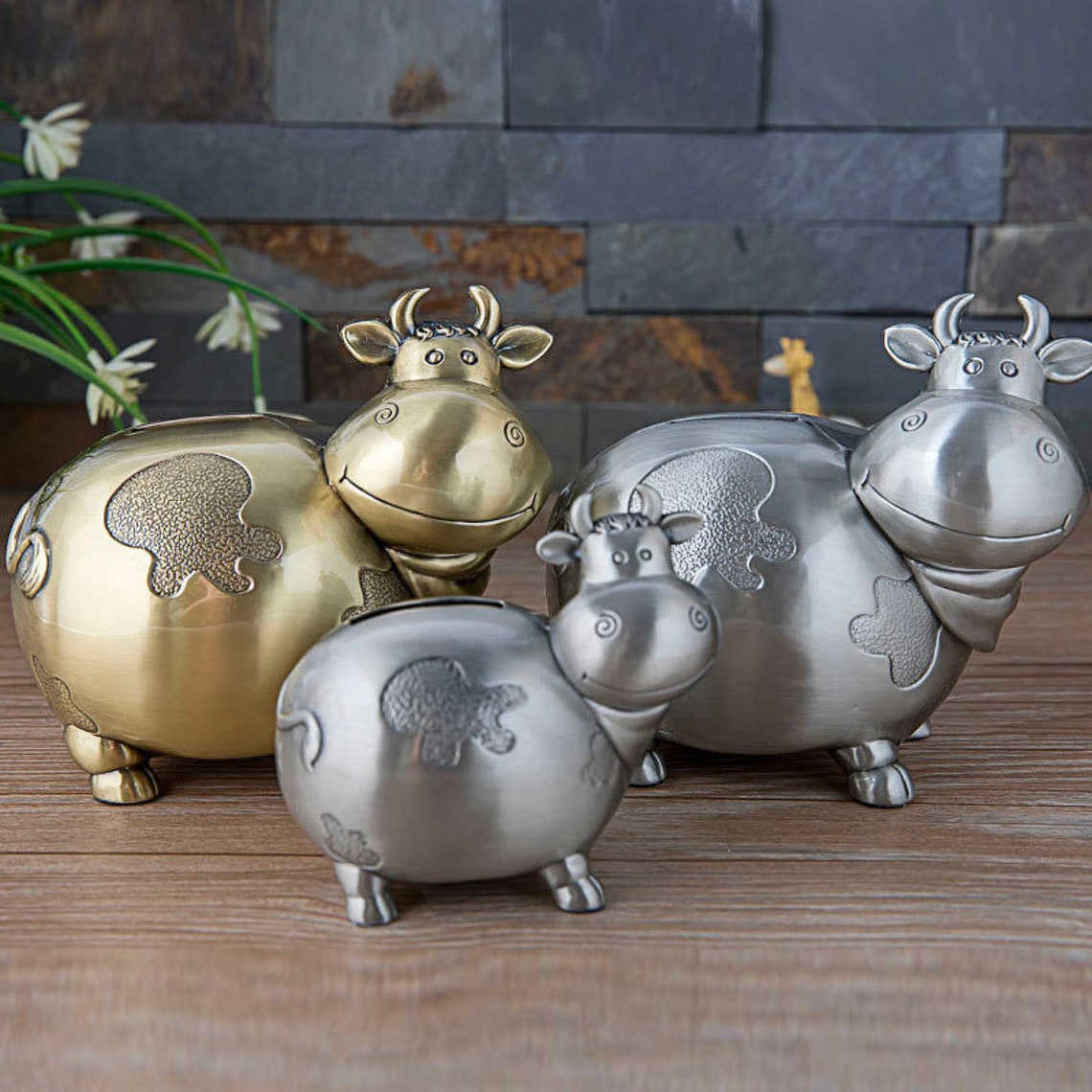Piggy bank metal craft cute cow piggy bank exquisite home Etsy