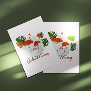 Carte de voeux flamant rose, carte Chilling, carte A6, carte d'anniversaire, flamants roses, art flamant rose, carte postale flamants roses, cadeau d'anniversaire, carte flamants roses