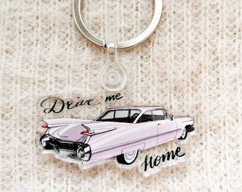 Portachiavi Cadillac rosa in acrilico / Regalo per amanti delle auto retrò / Ciondolo per borsa a forma di auto classica / Portachiavi carino e femminile / Accessorio per auto
